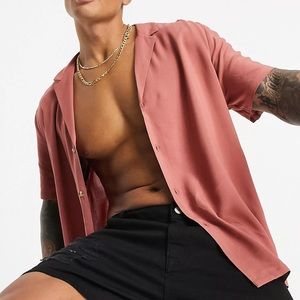 NWOT ASOS DESIGN relaxed viscose shirt with revere collar in brick
